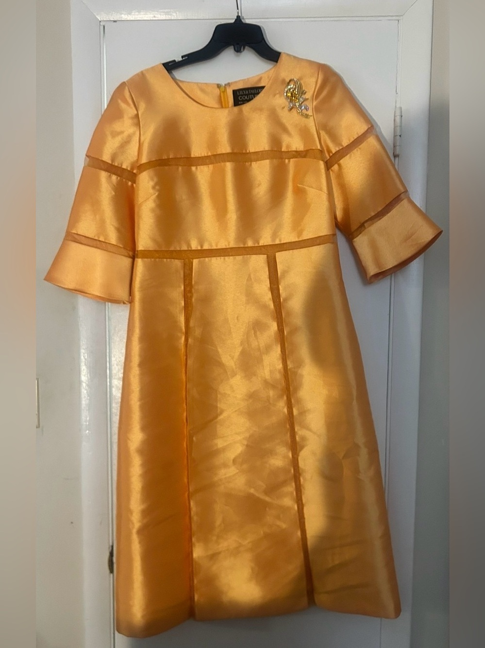 Gold  Formal A-Line Dress with Brooch